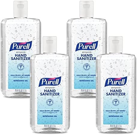 PURELL Advanced Hand Sanitizer Refreshing Gel, 1-Liter Flip-Cap Bottle (Pack of 4)