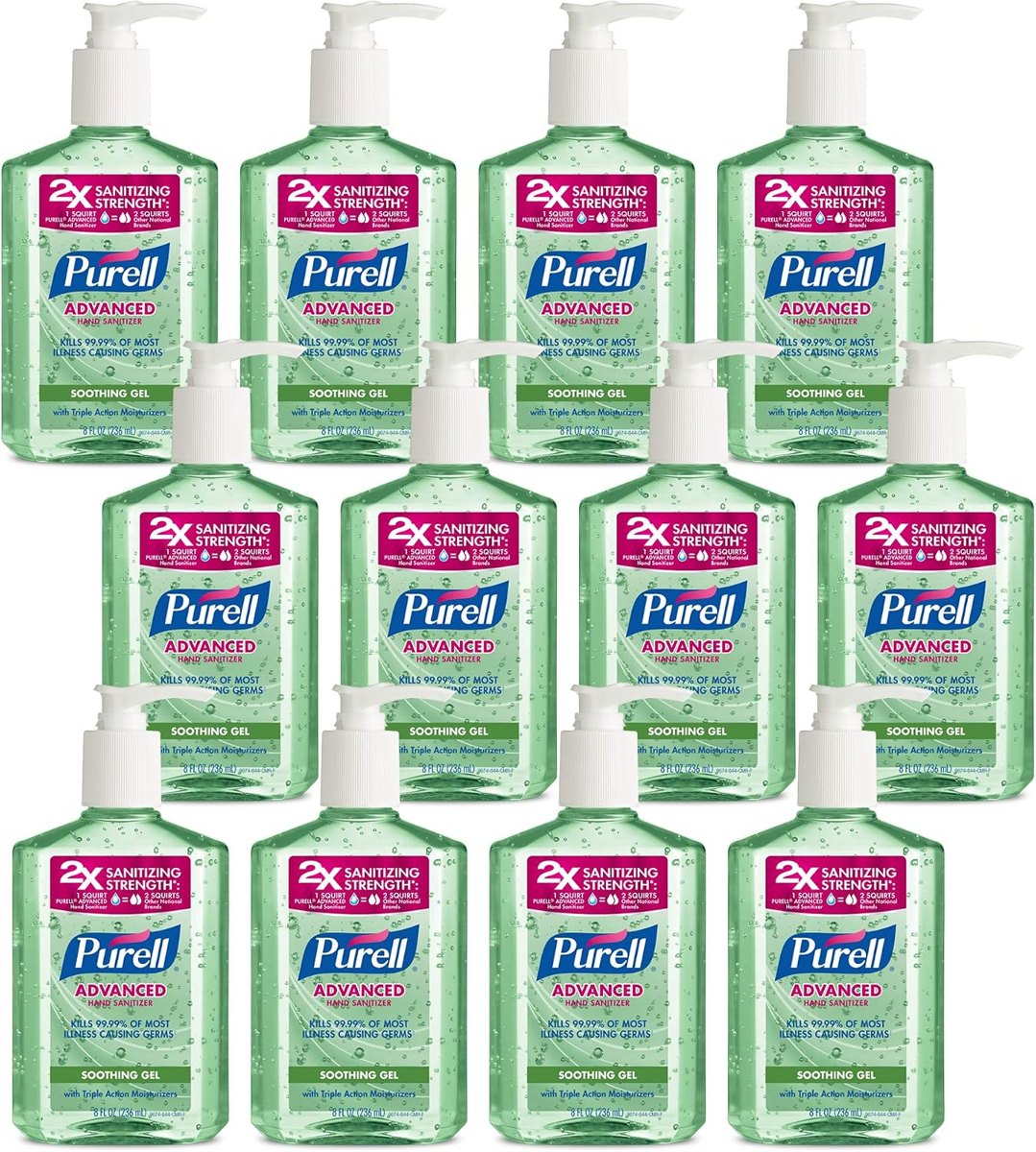 PURELL Advanced Hand Sanitizer Soothing Gel with Aloe and Vitamin E- 8 fl oz Pump Bottle (Pack of 12)