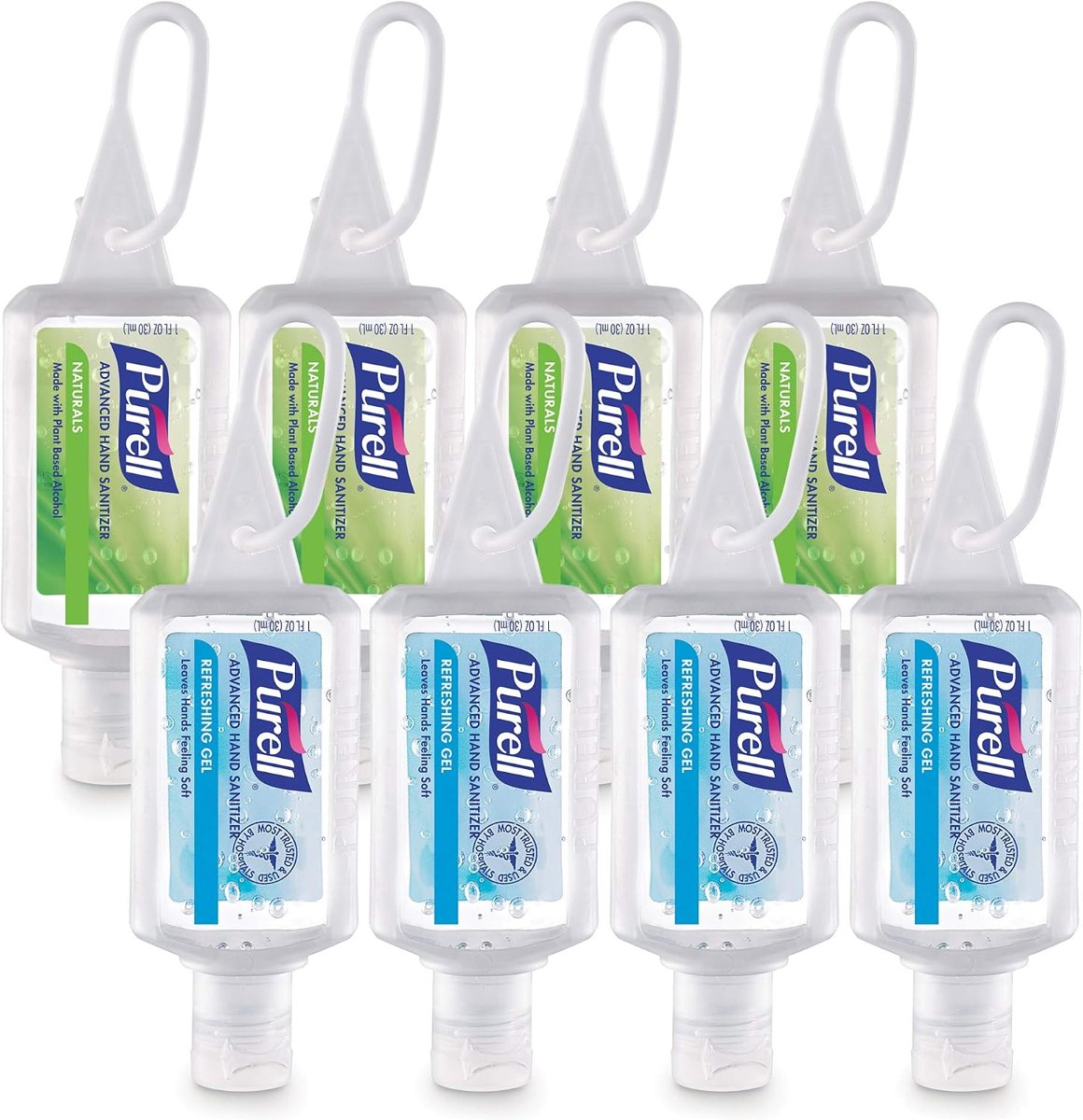 PURELL Advanced Hand Sanitizer Variety Pack, Naturals and Refreshing Gel, 1 Fl Oz Travel Size Flip-Cap Bottle with Jelly Wrap Carrier (Pack of 8)