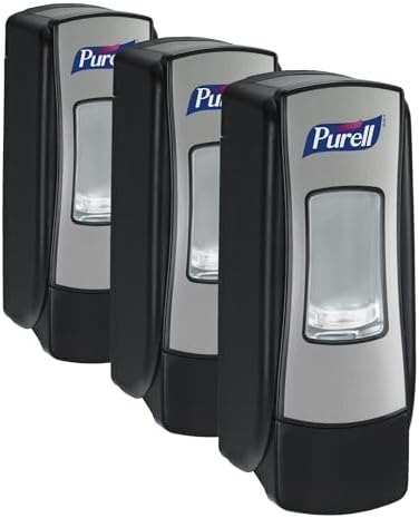 PURELL ADX-7 Push-Style Hand Sanitizer Dispenser, Chrome/Black, for PURELL ADX-7 700 mL Sanitizer Refills (Pack of 3)