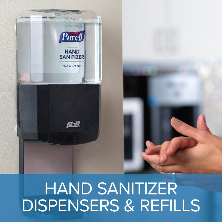 PURELL ES8 touch-free hand sanitizer dispenser mounted on a wall