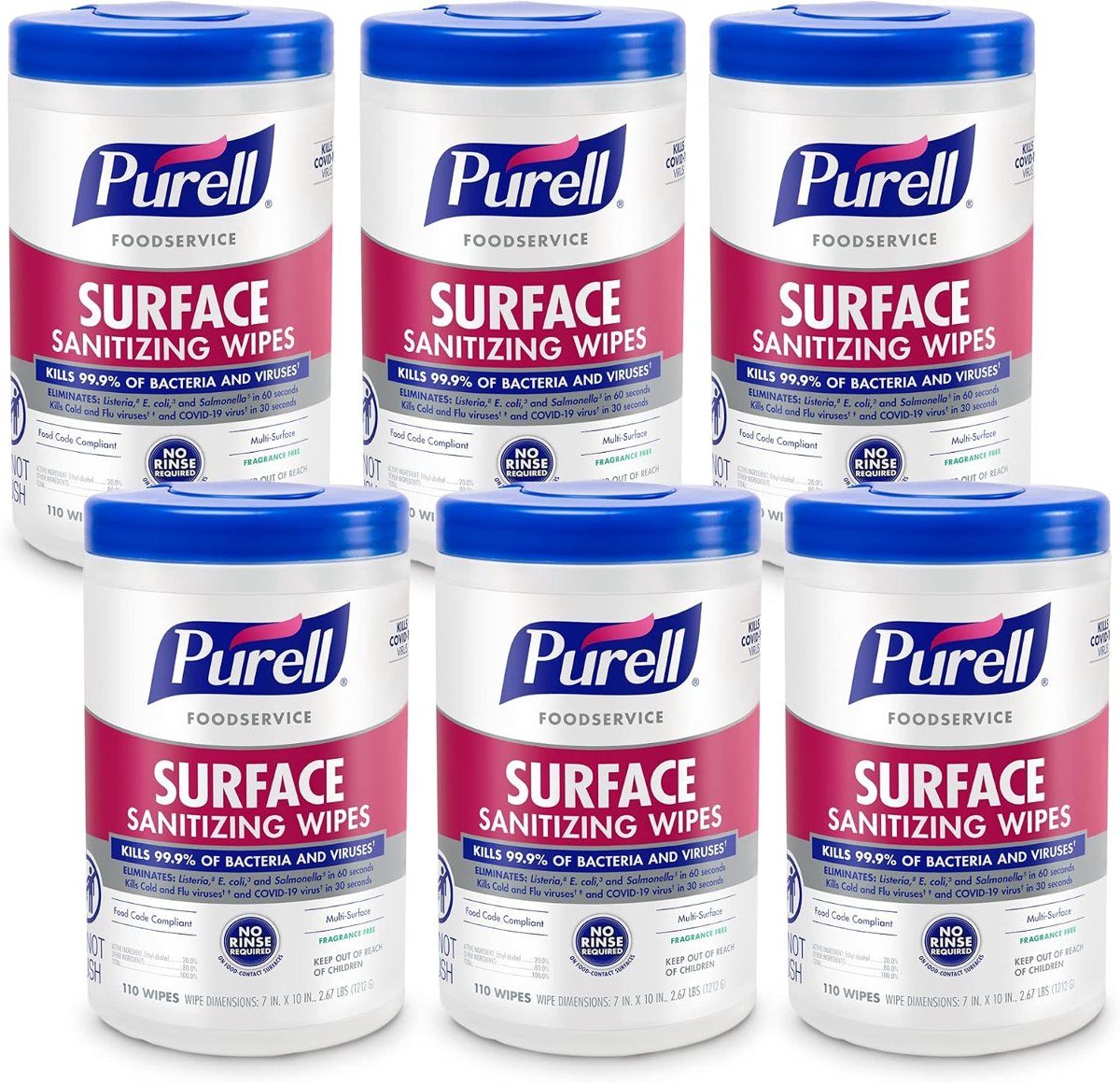 PURELL Foodservice Surface Sanitizing Wipes Canister, 6pk x 110ct