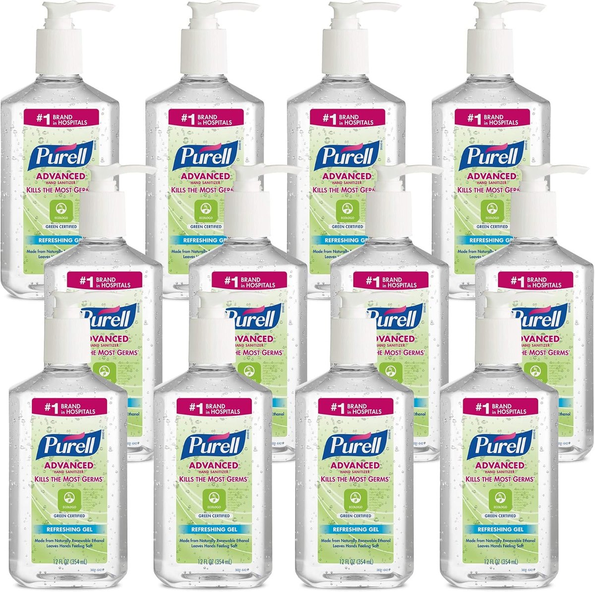 PURELL Hand Sanitizer Green Certified Refreshing Gel 12ct x12fl oz
