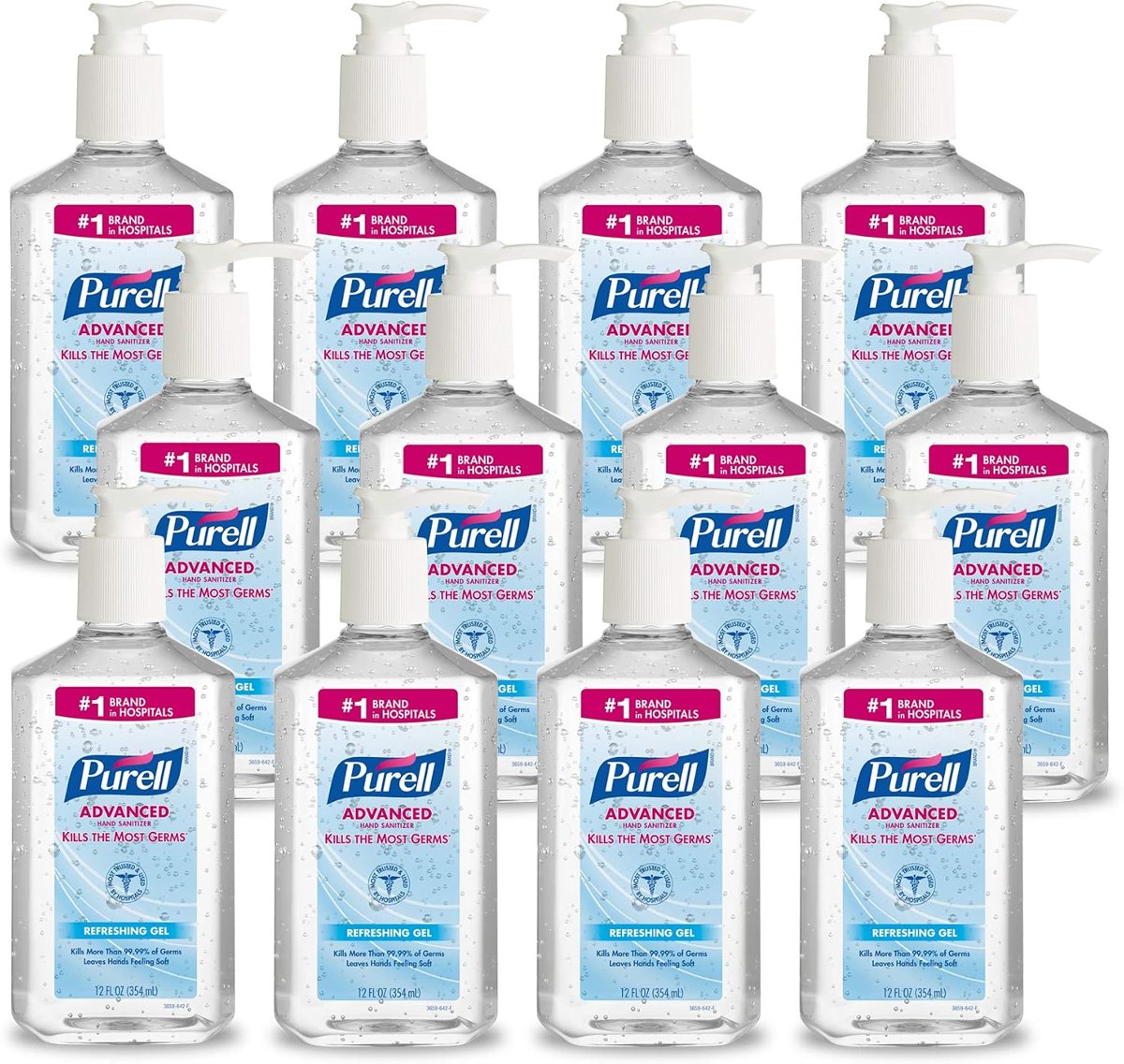 PURELL Hand Sanitizer Refreshing Gel Pump Bottle, 12ct x 12 fl oz