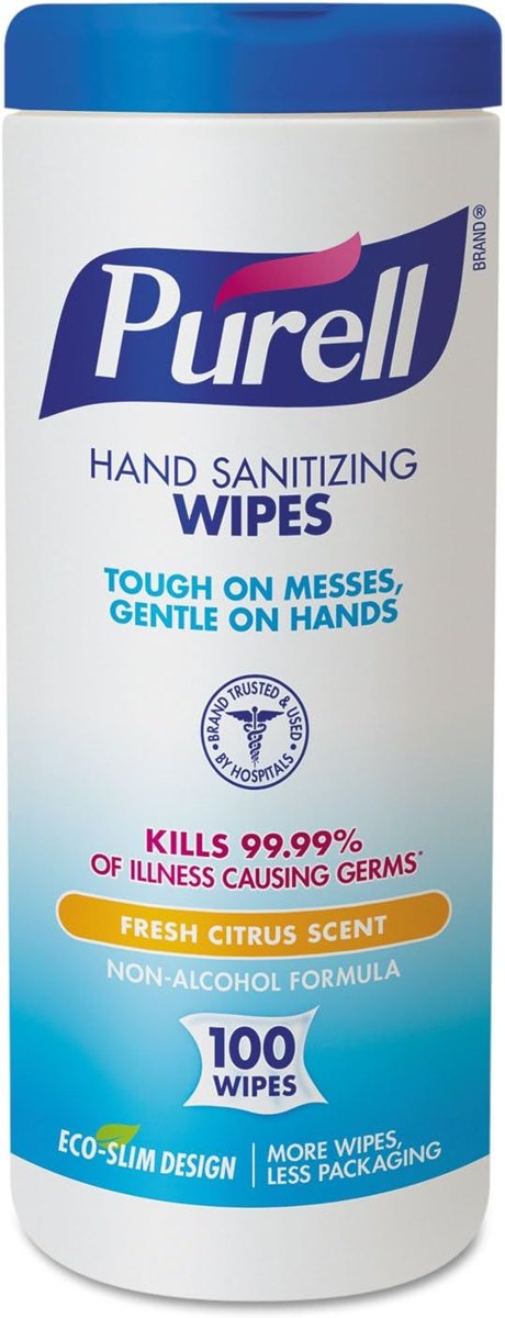 PURELL Hand Sanitizing Wipes Canister, Citrus Scent, 12pk x 100ct