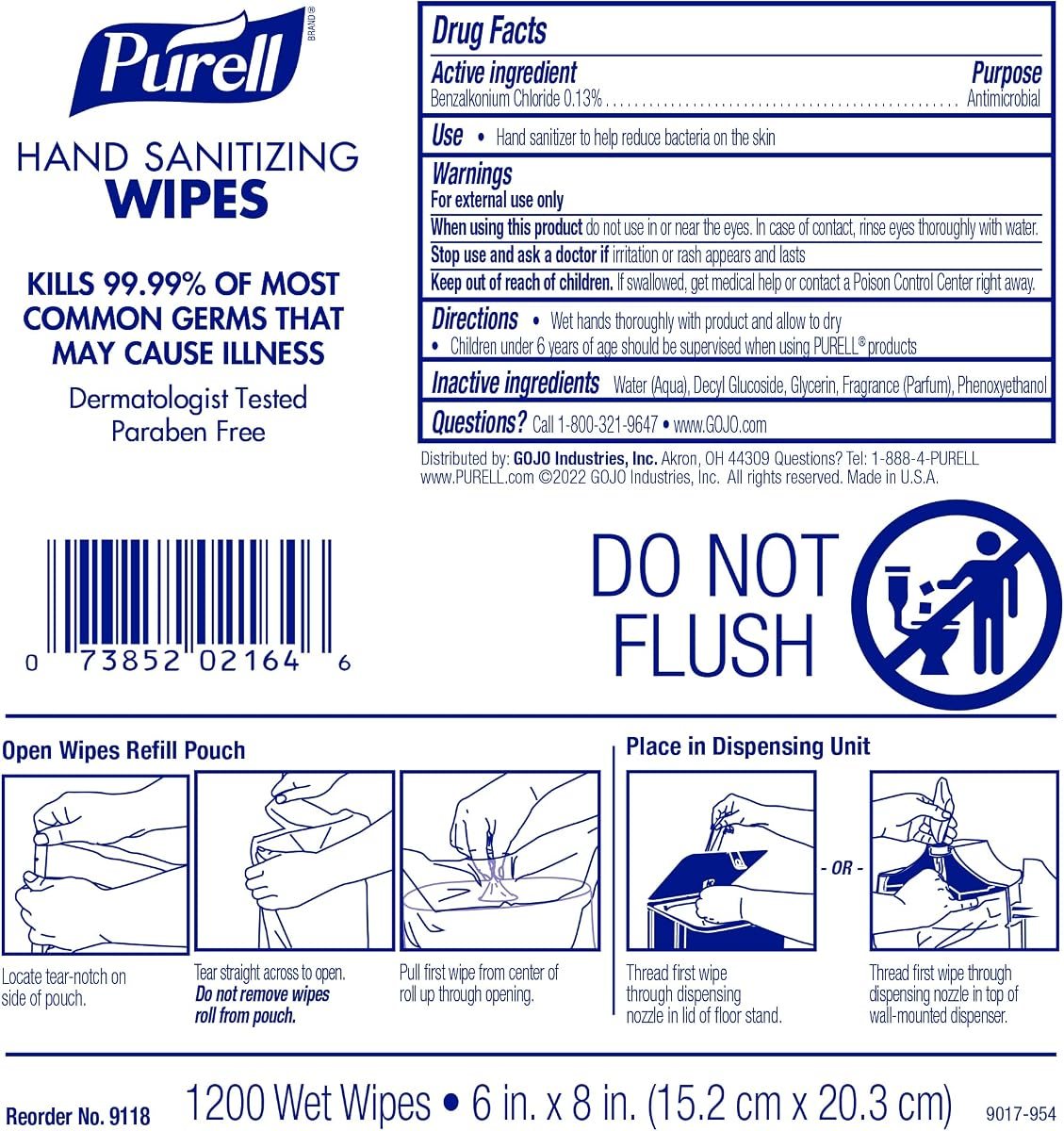 PURELL Hand Sanitizing Wipes Dispenser Refill, 2pk x 1200ct, view 2