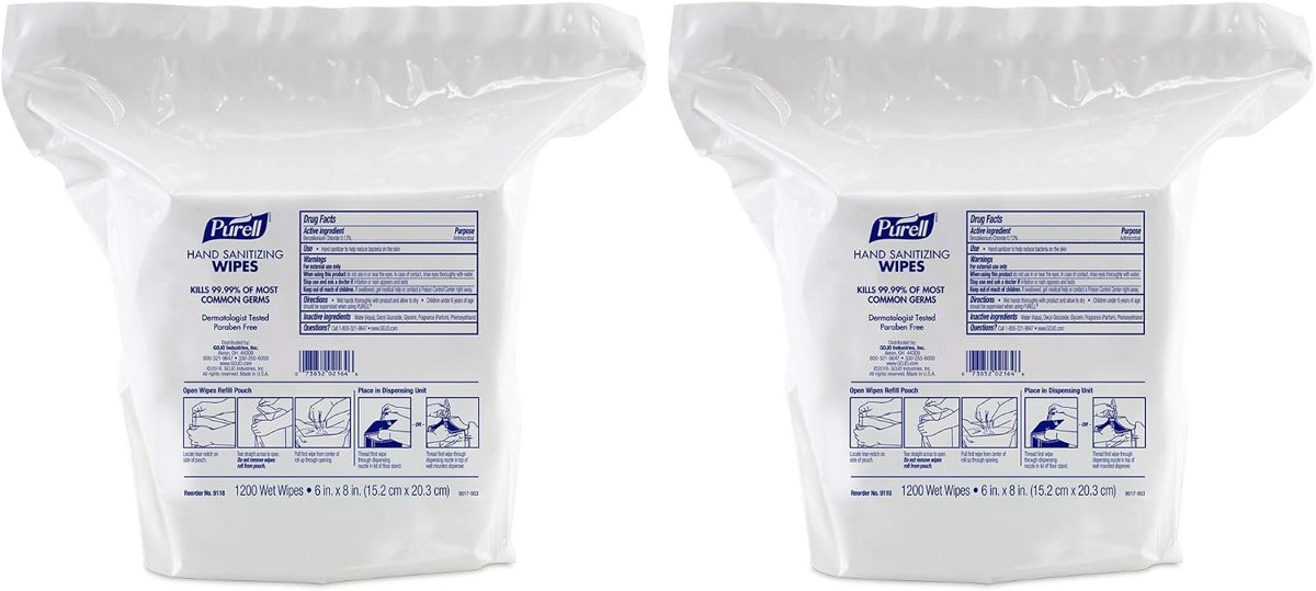 PURELL Hand Sanitizing Wipes Dispenser Refill, 2pk x 1200ct