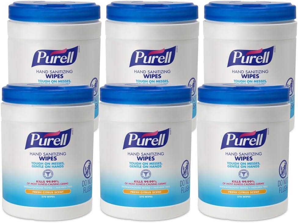PURELL Hand Sanitizing Wipes, Fresh Citrus Scent, 270 Wipes Per Canister, Pack Of 6 Canisters