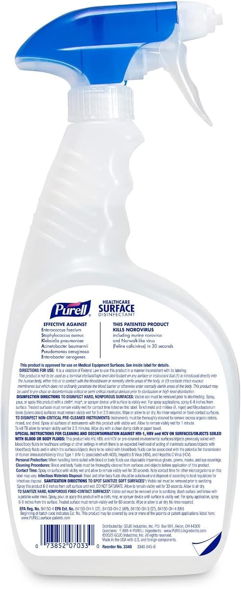 PURELL Healthcare Surface Disinfectant Spray, Fragrance Free, 32 fl oz Capped Bottle with Spray Trigger in Pack (Pack of 3), view 2