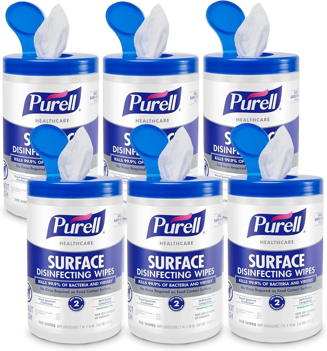 PURELL Healthcare Surface Disinfecting Wipes Canister, 6 x 110ct, view 2