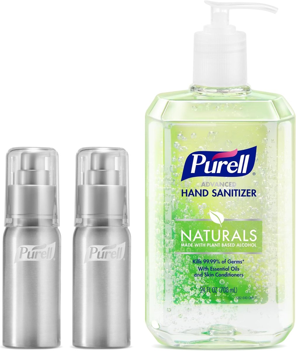 PURELL Naturals Hand Sanitizer 24oz +2 Refillable Bottles 2oz