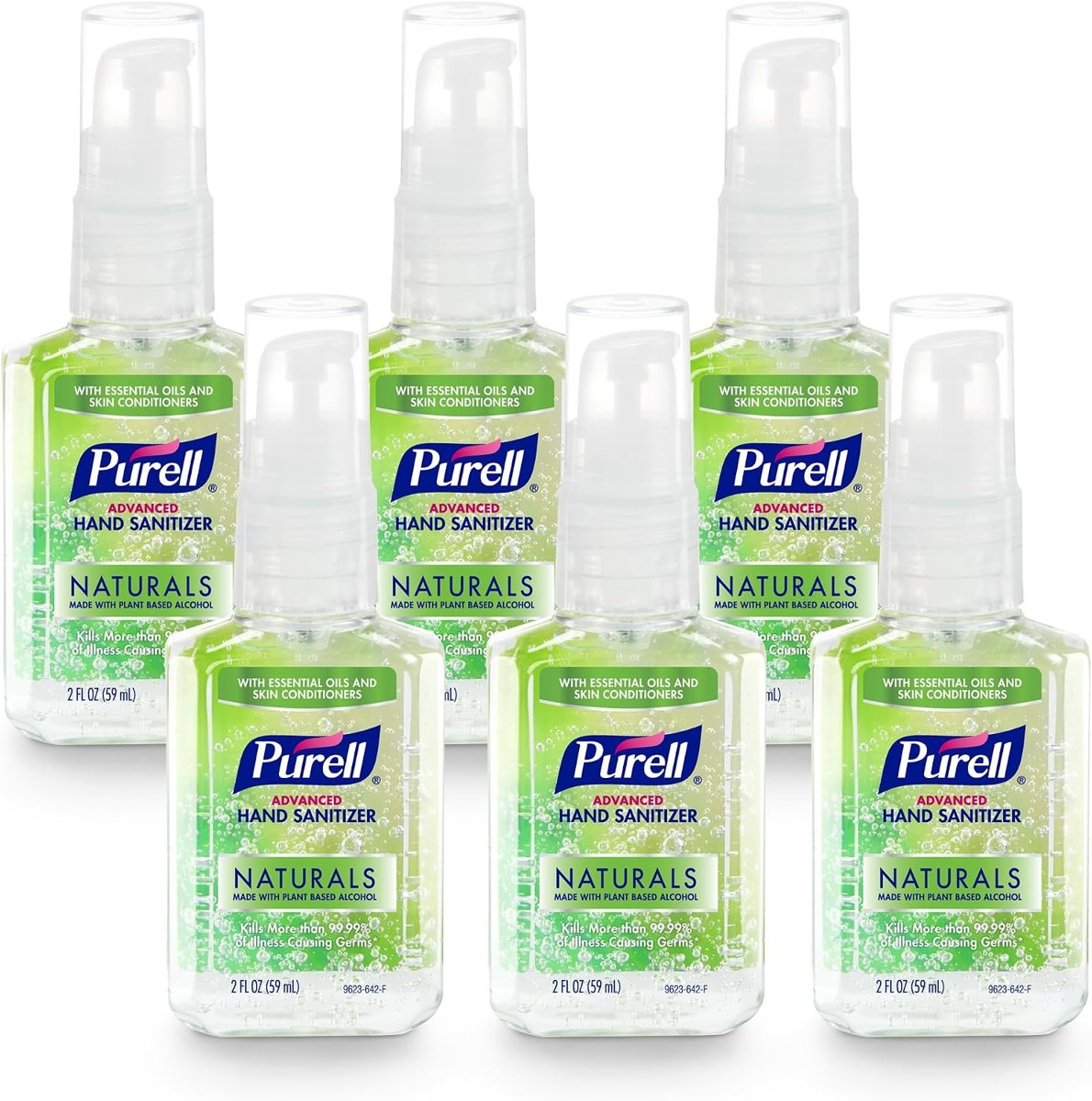 PURELL Naturals Hand Sanitizer Travel Pump Bottle, 6ct x 2fl oz