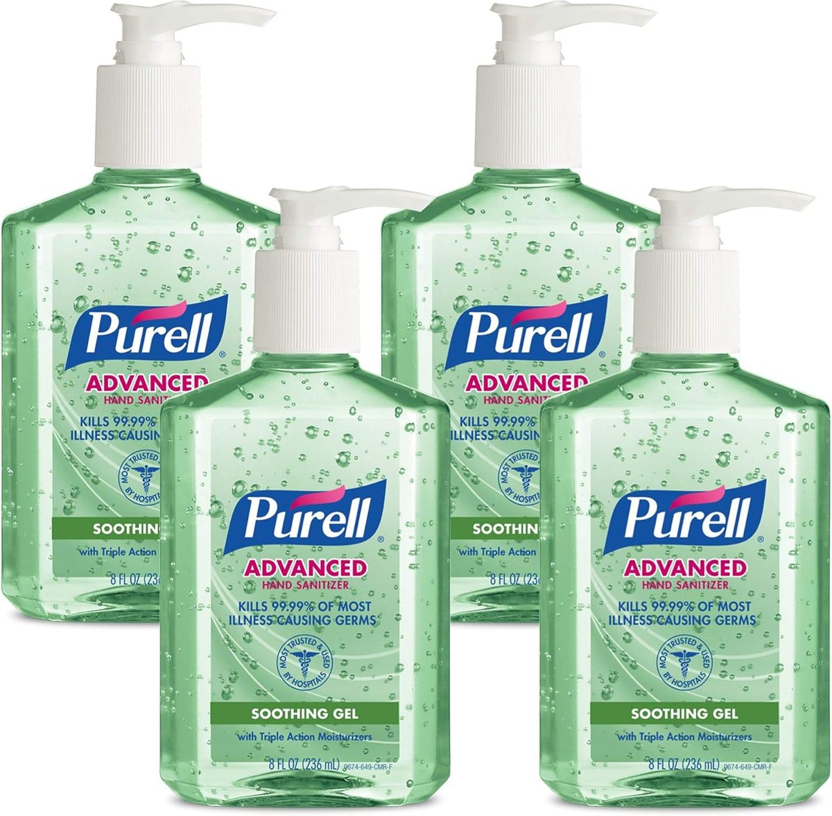 PURELL - PURELL Advanced Hand Sanitizer Soothing Gel, Fresh Scent, with Aloe and Vitamin E - 8 fl oz Pump Bottle (Pack of 4)