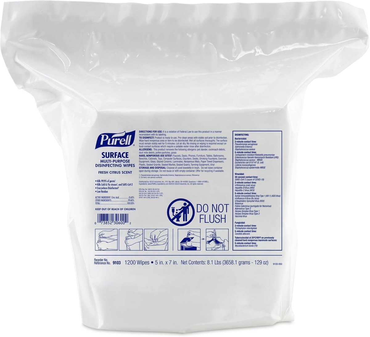 PURELL Surface Multi-Purpose Disinfecting Wipes, 1200 Count Refill (Pack of 2)