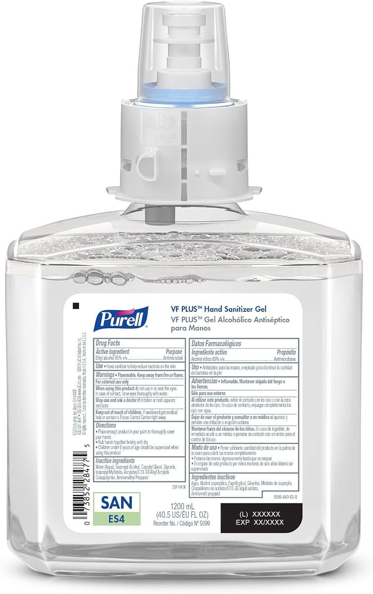 PURELL VF PLUS Hand Sanitizer Gel, Fragrance Free, 1200 mL Sanitizer Refill ES4 Push-Style Hand Sanitizer Dispenser (Pack of 6), view 2