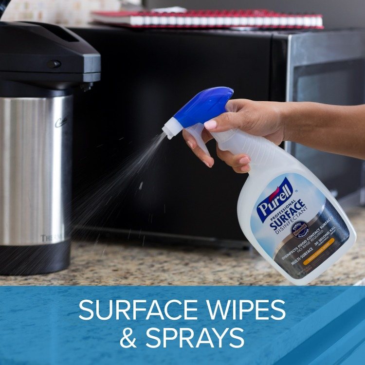 Surface Sprays & Wipes: Surface disinfectant spray and disinfecting wipes